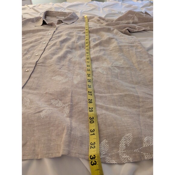 Susan Graver Shirt Women's 3X Beige White Floral Linen Blend Top Blouse Coastal - Picture 11 of 11